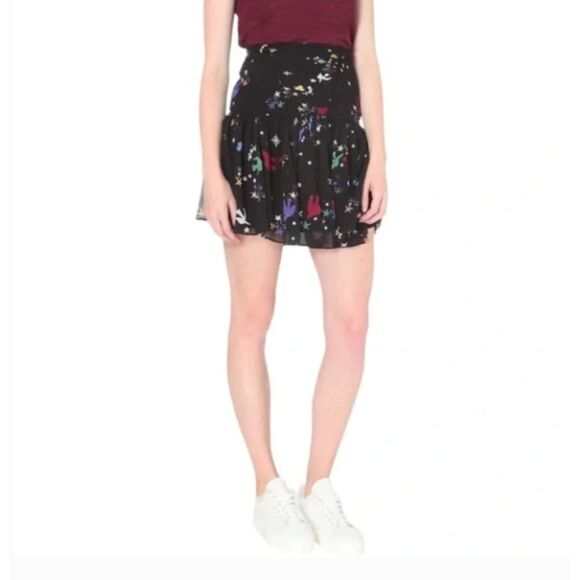 Maje Unique "Jiji Bird" Print Flowy Chiffon Skirt, Black-Multi, Sz (1 XS-S) - Picture 2 of 13